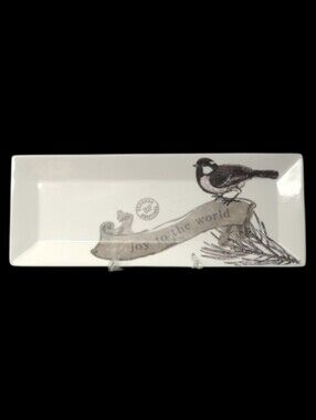 St. Nicholas Square White Rectangular Plate W/ A Bird &'Joy To The World' Design